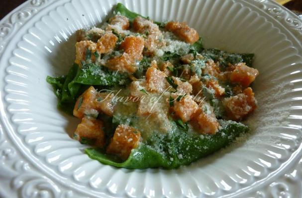 Image of Pumpkin & Walnut Ravioli With A Creamy Sage Dressing, Foodista